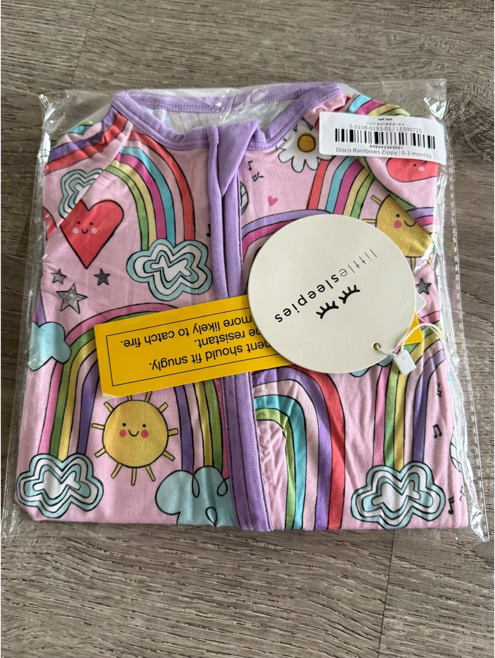 Little Sleepies Disco Rainbow Zippy 0 to 3 Months